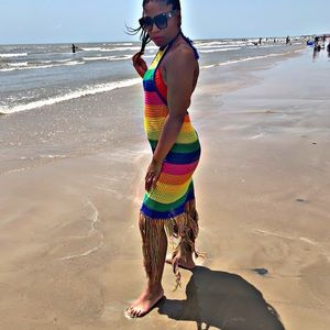 Colorful crochet swim suit coverup dress